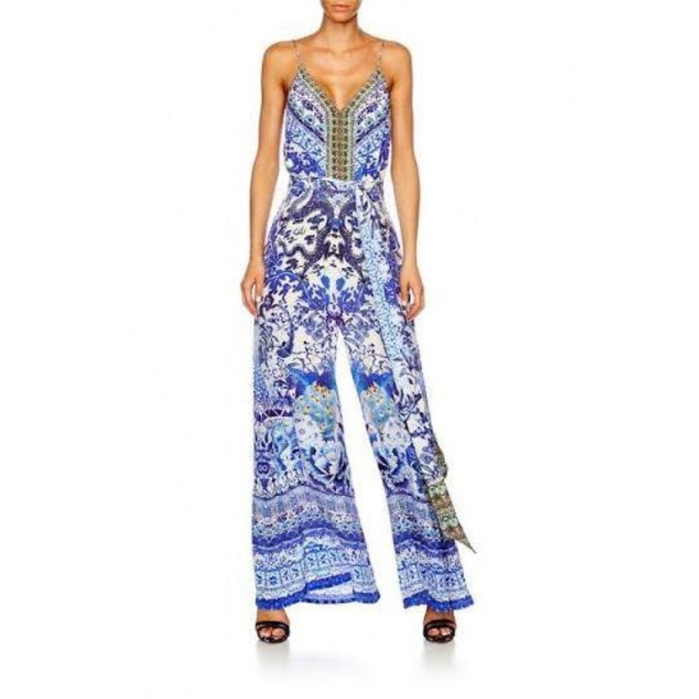 Camilla Guardian of Secrets Silk Wide Leg Jumpsuit XS Crystal $650